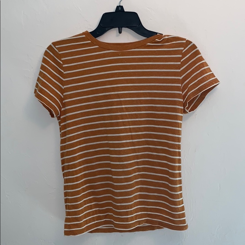 Forever 21 Distressed Yellow and White Striped Tee